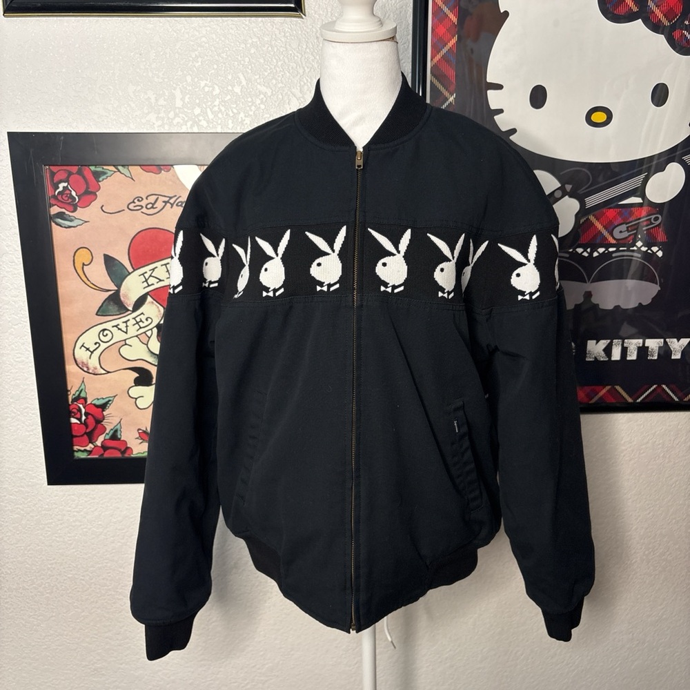 Supreme x Playboy SS19 Black Bunny Logo Stripe Bomber Jacket Streetwear Collab